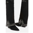 Black knee-high boots with studded details on a white background, Obroi
