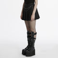 Women Punk Twill Pleated Skirt Chains Detachable Simple Floral Mini Skirts