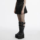 Women Punk Twill Pleated Skirt Chains Detachable Simple Floral Mini Skirts