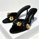 Metal Flower Luxury Women Slippers Summer Female Dress Shoes Pumps Women's Sandals