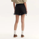 Women Black Rolled Edge Tie Shorts Summer