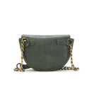 Green leather bag with gold chain on a white background, Obroi