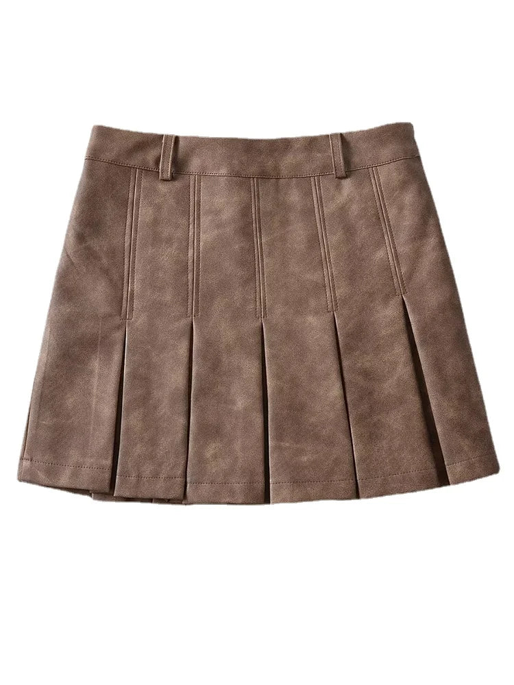 Women Autumn Street Style Pleated Shorts Skirts Mid Waist Mini Skirt Chic