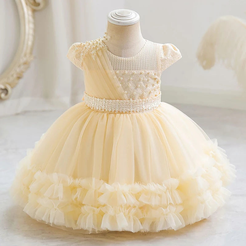 Girl baby clothes one year old birthday party baptize the flower girl net yarn princess skirt newborn