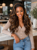 Highlight Wavy Wig 22 Inch 4x4 Lace Closure Human Hair Glueless Pre Plucked Baby Hair Wig for Women