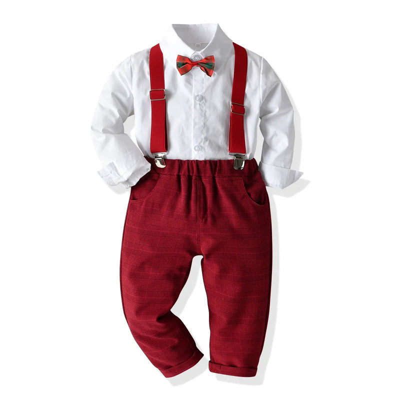 Autumn Winter Toddler Boys Clothing Set Children's Formal White Shirt Tops Kids Christmas Outfits