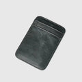 Black leather cardholder on a light gray background, Obroi