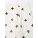 Women Patchwork Embroidery Casual Wide Leg Pants Vintage High Waist Zipper Female Cotton Ankle Length Trousers