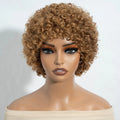 Mannequin head with a blonde curly wig on a white background, Obroi