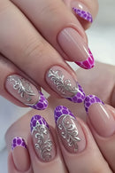 Flower Press on Nails Almond Head Nails French Nail Full Cover Press On Nail Sliver Glitter press on nails