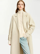 Woolen Coat for Women Winter Long Double Breasted Belt Loose Raglan Sleeves Solid Blends