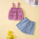 Summer Toddler Girls Clothes Mesh Baby Tops Denim Shorts Children Boutique Clothing