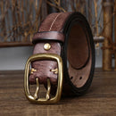 3.8CM Genuine Leather Double Needle Pin Buckle Luxury Thick Retro Leather Belt  Men's Jeans Belt