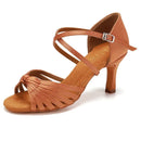 Women Latin Dance Shoes With Knot Ballroom Dancing Shoes Silk Satin Crystal Buckle Sandals