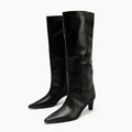 Black Knee-high Boots for Women Pointed-toe Kitten Heel Designer Boots Comfortable Soft Leather