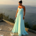 Elegant Mint Blue Chiffon Sweetheart Floor-Length Pleated Evening Gown Dress