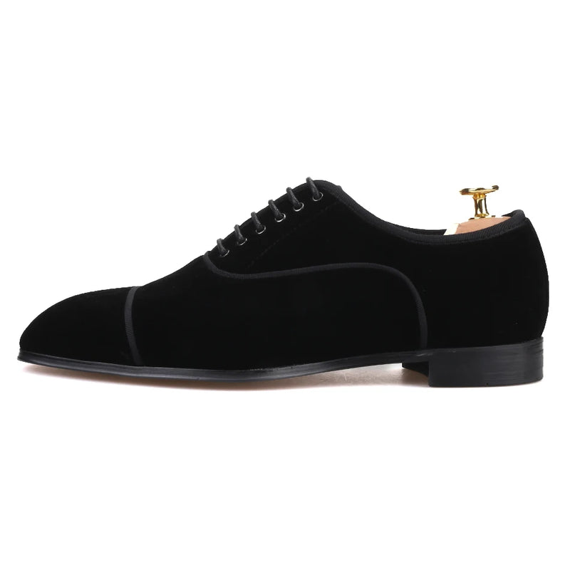 Velvet Handmade Men's Dress Shoes For Wedding And Party Formal Wear Leather Insole Lace-Up Oxfords