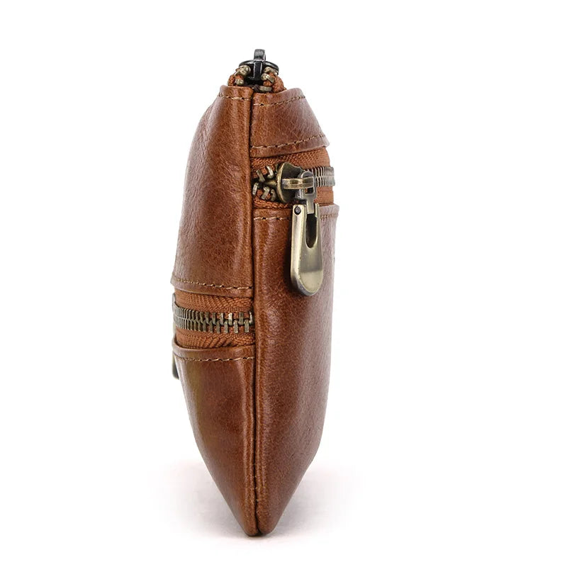 Genuine Leather Zipper Coin Wallets for Women Mini Coin Purse Key Organizer