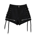 Women Mini Shorts Lace-up High Waist Wide Denim Shorts Punk Jean Shorts Gothic Clothes