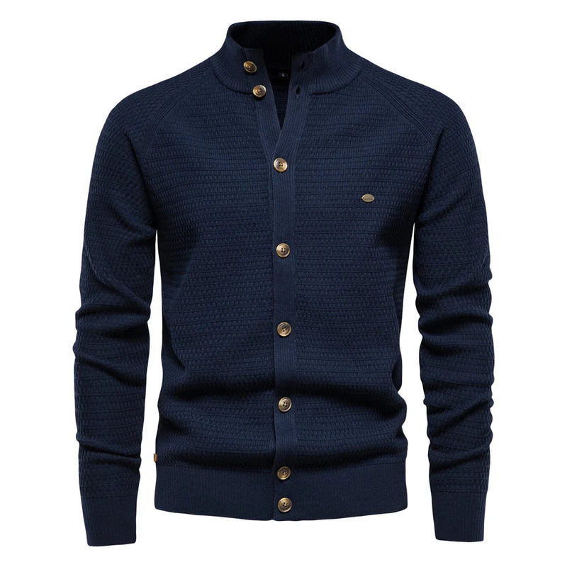 Knitted Men Cardigan Cotton Mock Neck Sweater for Men Winter Designer Cardigans Men