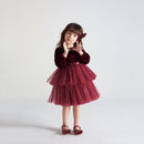 Christmas Formal Dress for Kids Girl Children Girls Patchwork Red Tulle Layered Ball Gown for Pageant Ceremony Carnival
