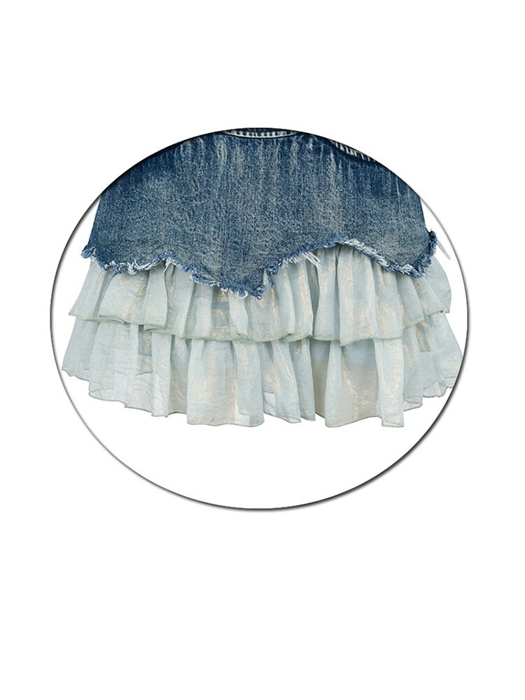 Women's Blue Denim Mini Skirt Style Patchwork Kawaii A-Line Skirt Vintage Elegant Streetwear Summer