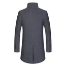 Winter Men Wool Coats Long Jackets Stand Collar Overcoat Classic Slim Fit Solid Color Jacket Coat