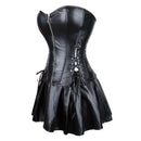 Women's Gothic Leather Corset and Skirt Set, Steampunk Lace-Up Bustier Punk Outfit