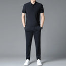 Summer Men's Casual Polo Shirt Set Comfortable Solid Short Sleeve Two-piece Set