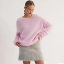 Casual Mink Hair Sweater Women Autumn Loose Pullover Top O neck Knitted Sweater Female Elegant