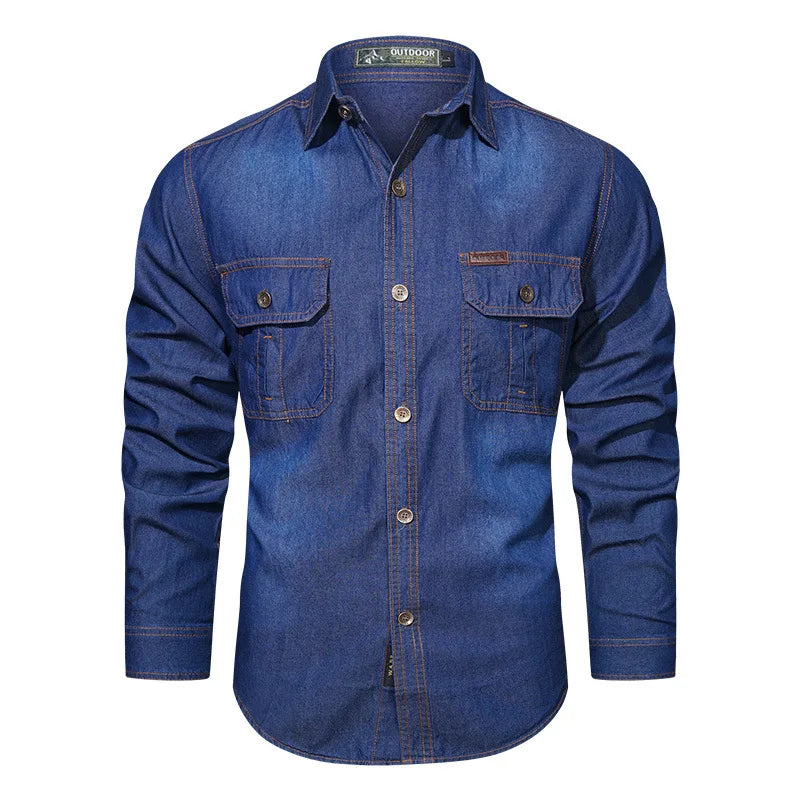 Men's Spring Denim Thin Shirt Soft Cotton Slim Fit Jeans Cowboy Streetwear Male Autumn Shirts