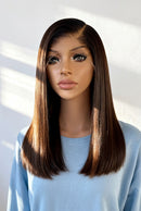 Lace Chocolate Brown Short Bob Human Hair Wigs 13x4 Bone Straight Pre Plucked Lace Front Wig For Women