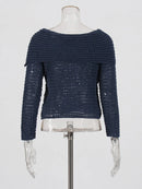 Cardigan Sweater for Women Slash Neck Long Sleeve Patchwork Knitted Tops Female