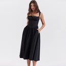 Women Strap Sleeveless Floral Button Pocket Elegant Sexy Casual Party Spring Summer Long Dress