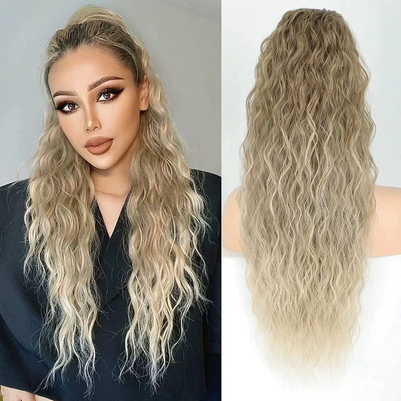 Wig clip ponytail water ripple long curly hair fluffy long curly hair ponytail