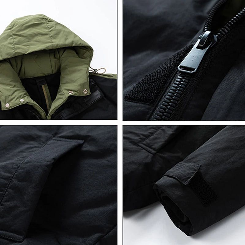 Waterproof Down Jacket Men Winter Puffer Jacket Coats Male Winter Hooded Down Coat Camping Jackets Black