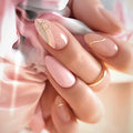 24Pcs Mid-length Almond Press on Nails with Love Heart Line Design False Nails Reusable Full Cover Nails Tips