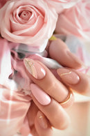 24Pcs Mid-length Almond Press on Nails with Love Heart Line Design False Nails Reusable Full Cover Nails Tips