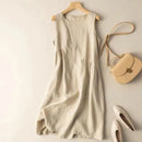 Linen Dress for Women Sleeveless Simple Loose Slim Large Size Mid-length Vest Dress