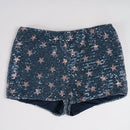 Navy sequin shorts with star pattern on a light gray background, Obroi