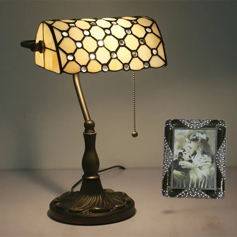 Bedside Table Lamps Standing Bank Desk Lighting Stained Glass Fixture Tiffany Home Decor Pull Switch