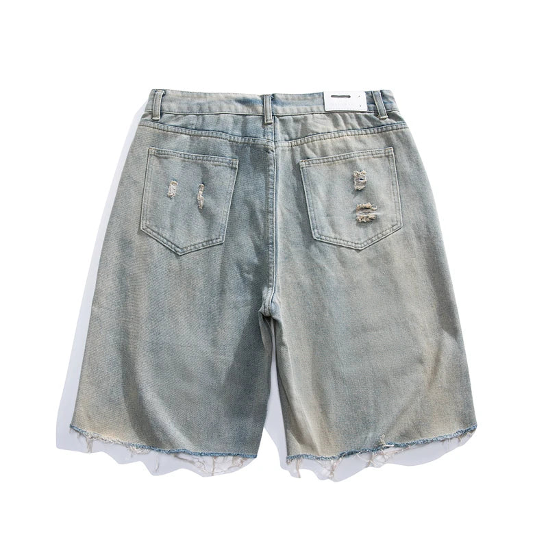 Summer Straight Ripped Men Jeans Casual Loose Denim Shorts
