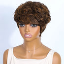 Black Pearl Human Hair Short Fluffy Brown Blonde Human Hair Wig for Women