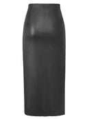 Leather Skirt With Slit For Women Slim High Waist Office Skirts Women