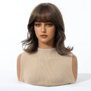 Short Wavy Wigs With Bangs For Women Natural Brown Hair Wig