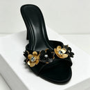 Metal Flower Luxury Women Slippers Summer Female Dress Shoes Pumps Women's Sandals