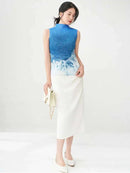 Women's Half-neck Gradient Pleated Tops Sleeveless Slim-fit  Female Summer