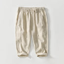 Summer Linen Straight Leg Casual Pants Men's Loose Fit Seven-Quarter Length Breathable