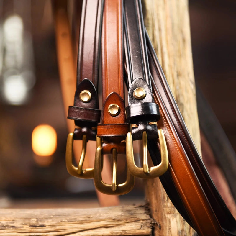 Handmade Leather Women's Thin Belt Casual Genuine Leather Commuting Soft Belt Copper Buckle