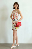 Floral Dress Women V Back Lacing Up Bow Waist A-line Short Tank Dresses Summer